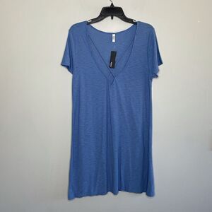 MICHELLE by Comune Womens Heather Blue Cross Deep V-Neck Casual Dress NEW Sz L